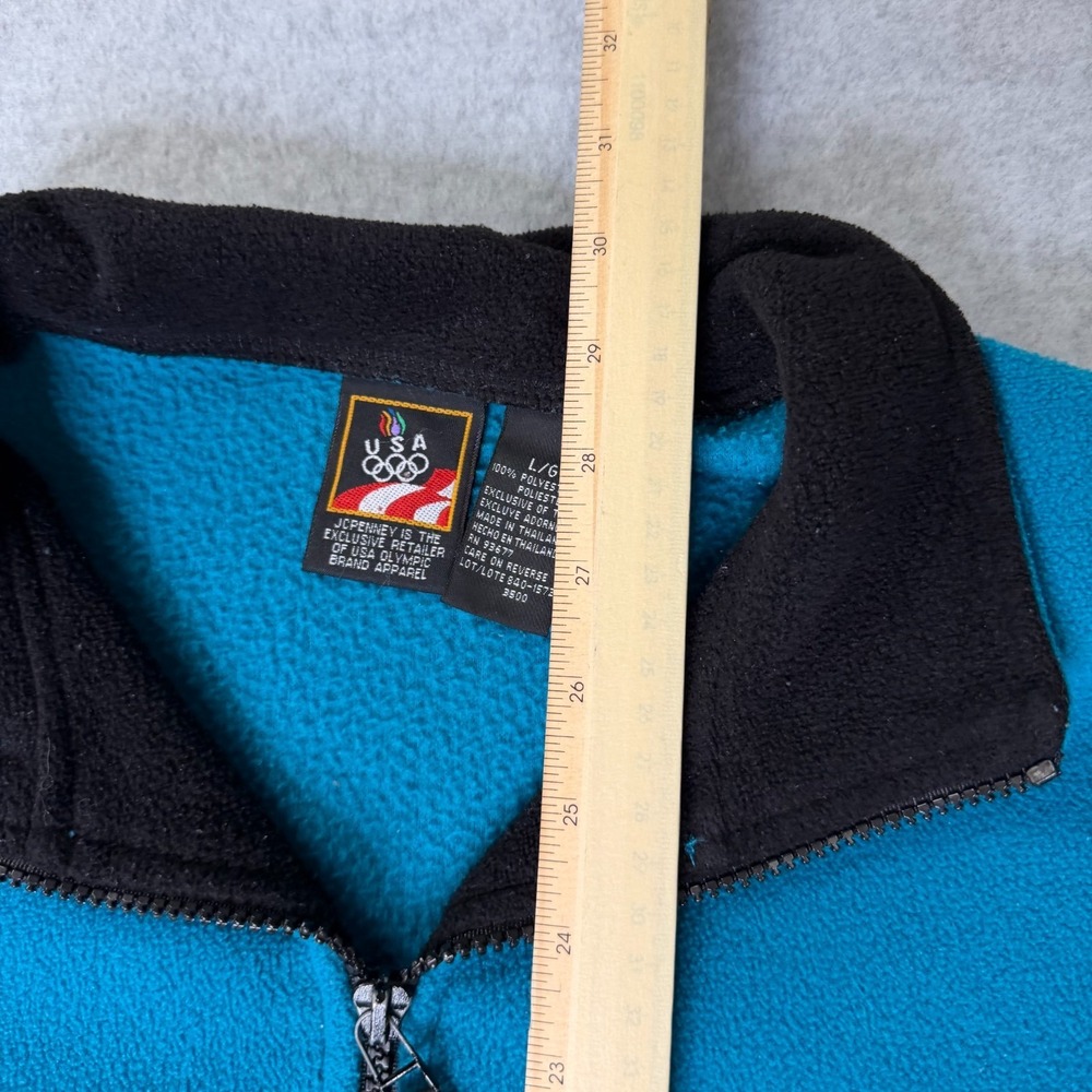 USA Olympic JCPenney Teal Blue Quarter Zip Fleece Pullover Mens Large 90s Retro - Picture 5 of 7